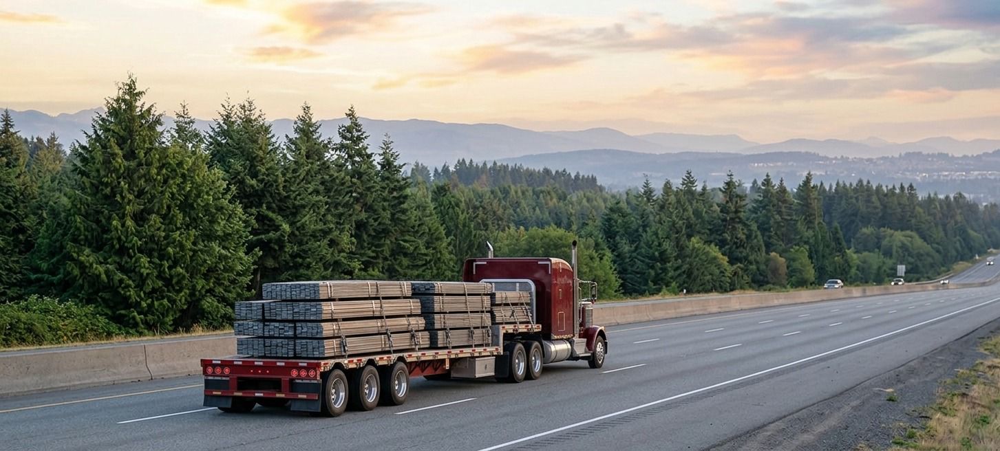 Heavy transport trailer moving commercial construction equipment