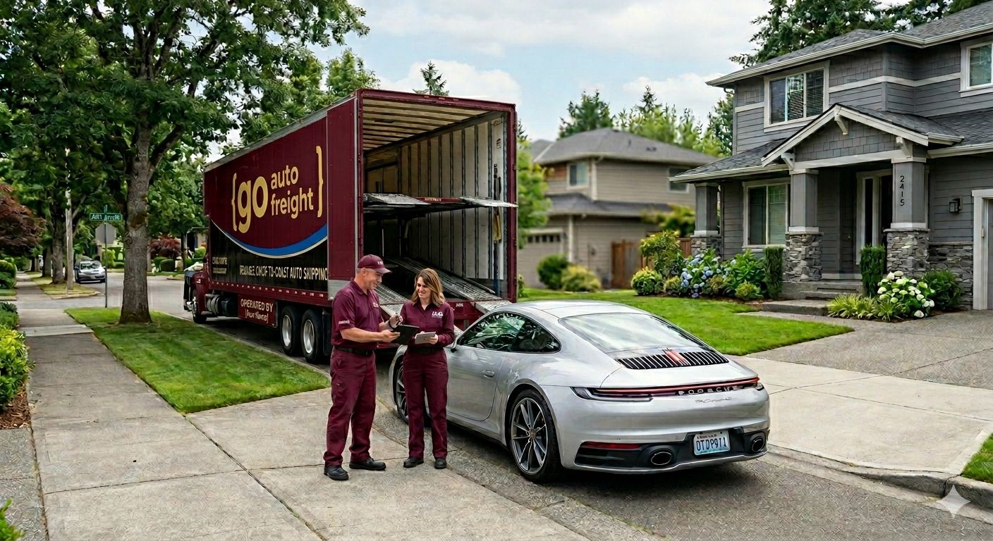 Go Auto Freight driver documenting a vehicle inspection with the owner before loading