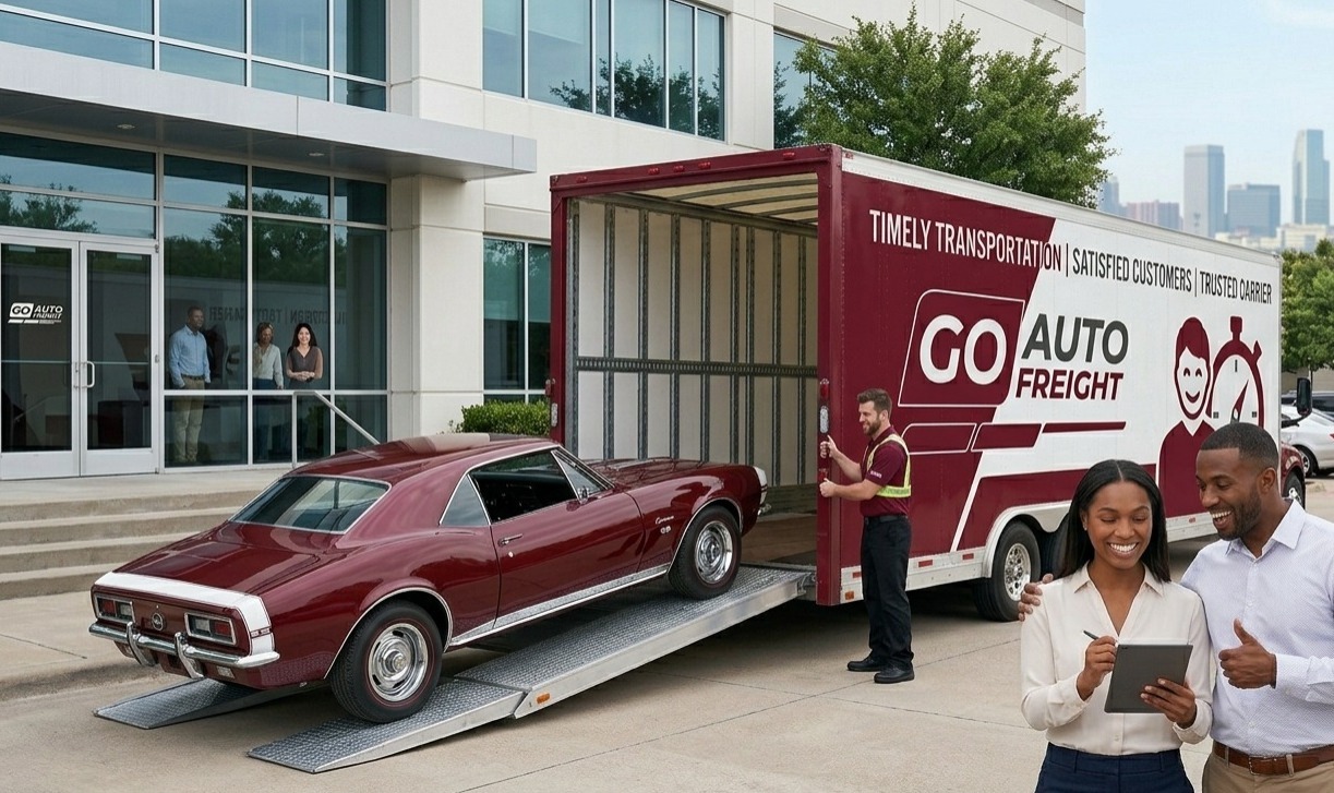 Auto transport truck loading vehicles for shipment