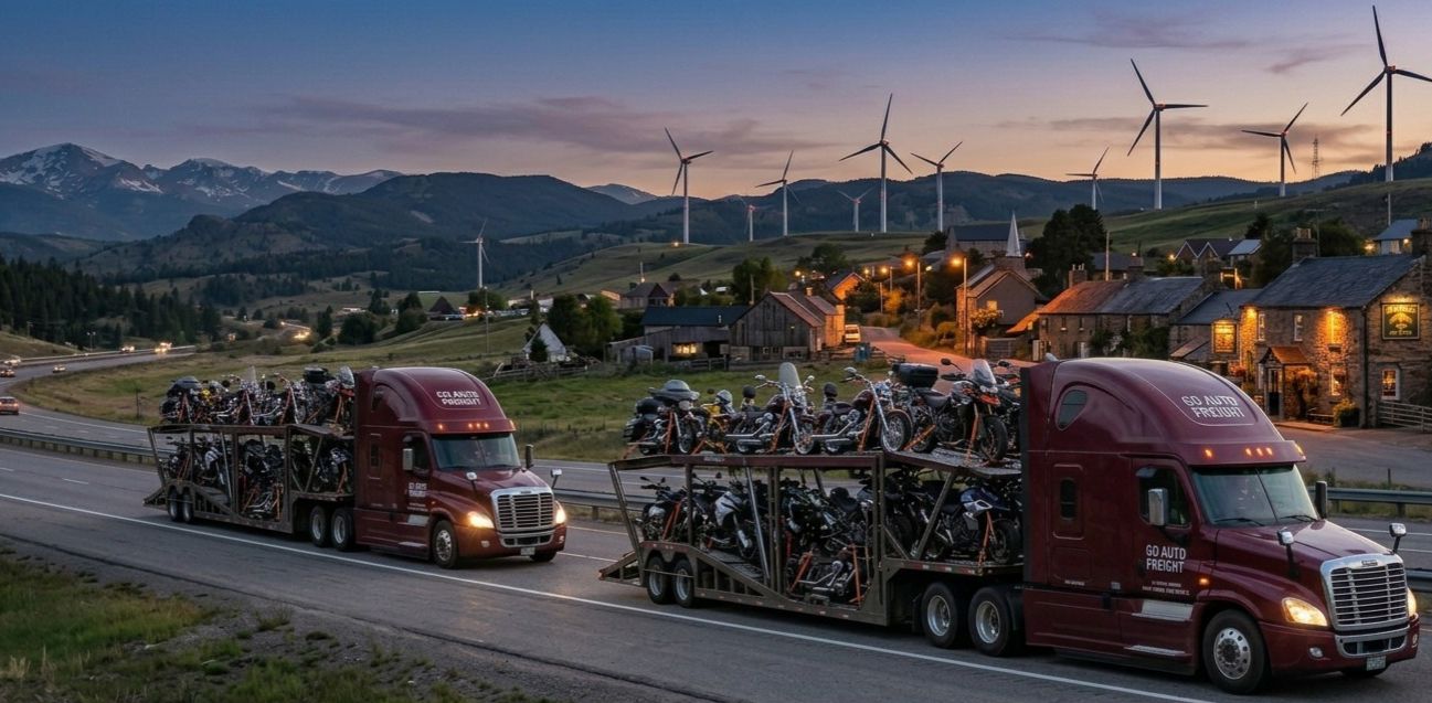 Go Auto Freight carriers on the highway at dusk